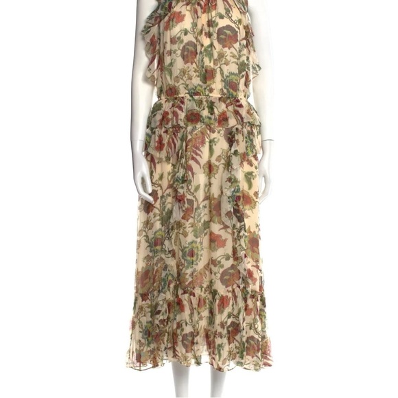 Ulla Johnson Adrienne Silk Ruffle Dress Cream Floral Size 4 Wedding Formal - Picture 5 of 16